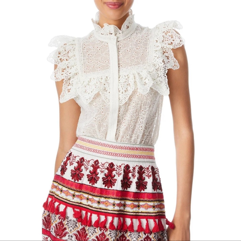 Alice + Olivia Marian Eyelet & Ruffle Blouse Sz XL NWT